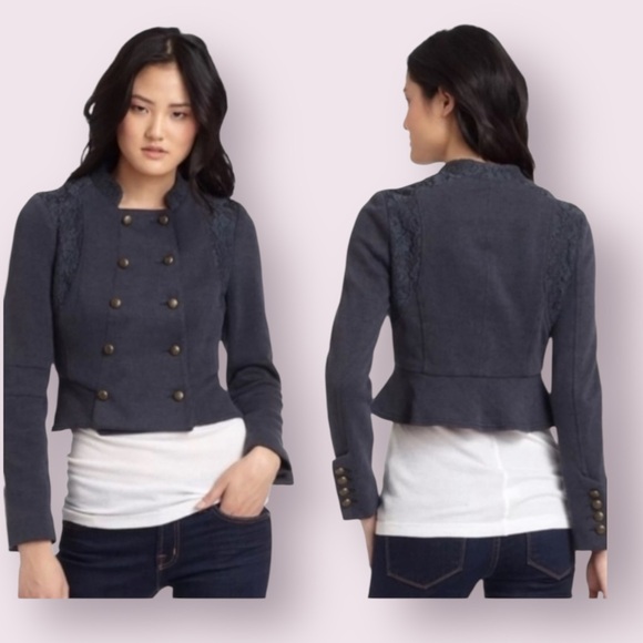 Free People We The Free Victorian Lace Crop Jacket Double Breasted Gray Size 0 - Picture 1 of 16